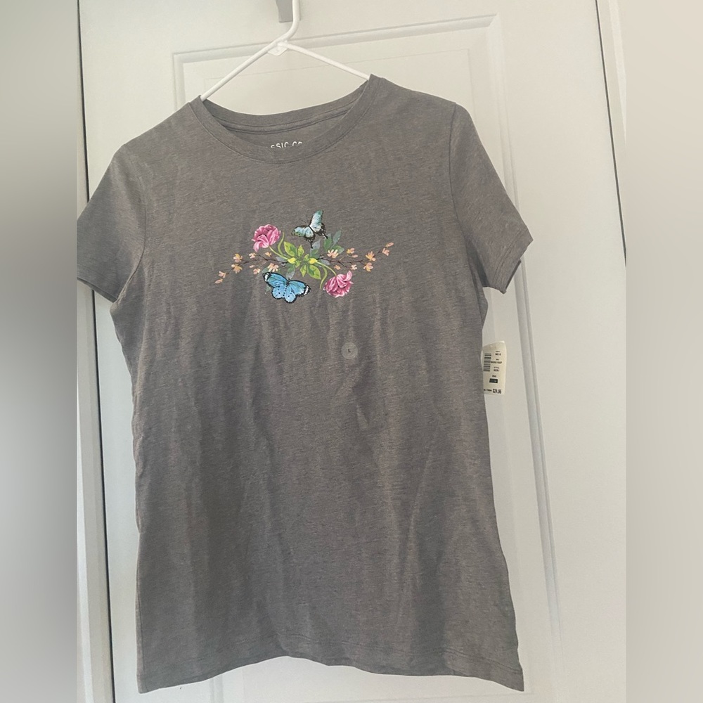 NWT Aeropostale T-shirt grey size L butterflies & flowers
